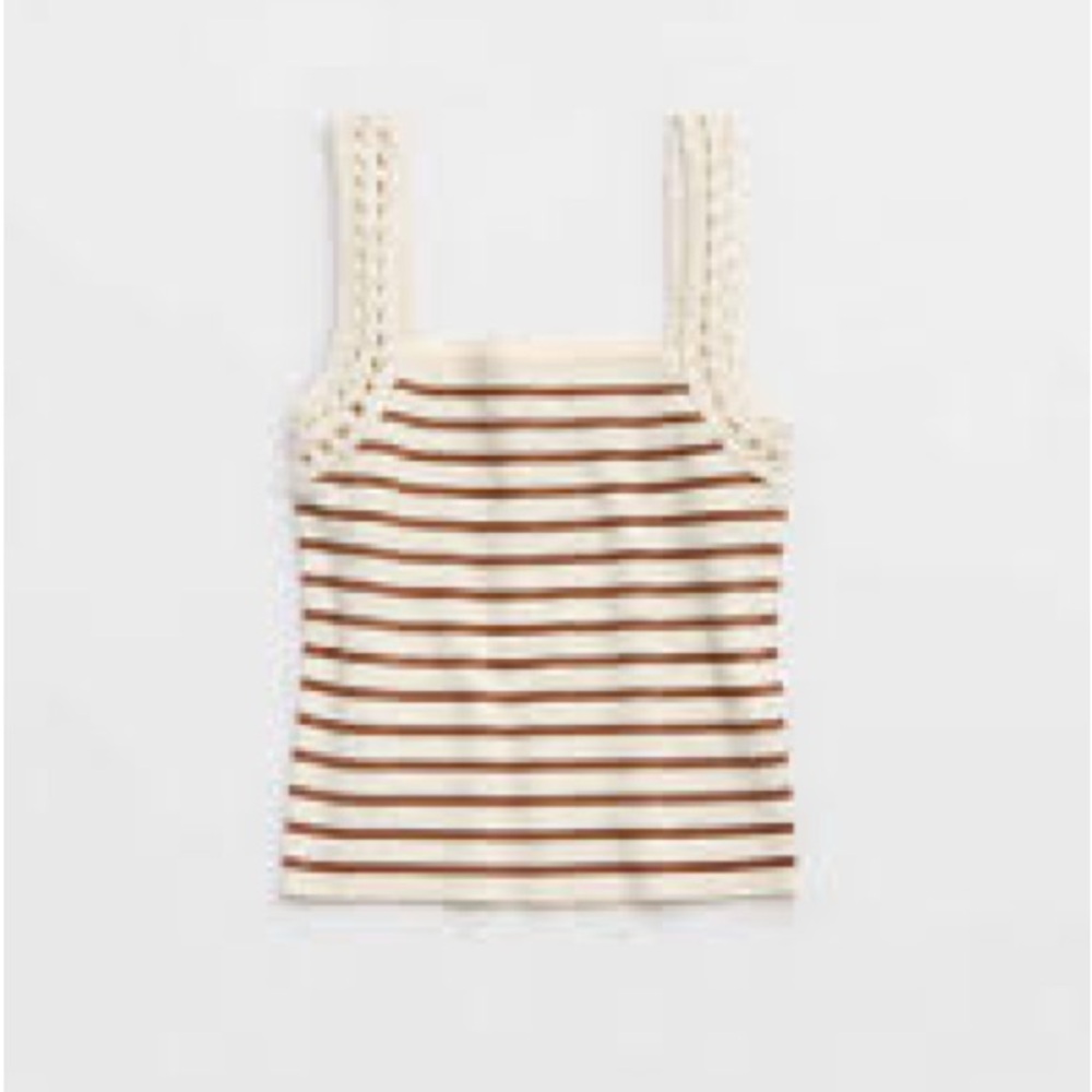 Aerie crotchet trim Striped Cream and Brown Women's Tank. Size M